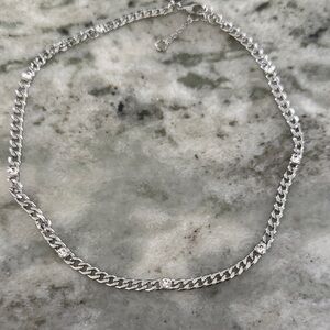 Silver15” Women’s  Chain Necklace with Crystal Accents 2” extension